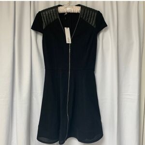 Cut25 by Yigal Azrouel Black Zipper Front Dress with Leather Shoulders And Mesh